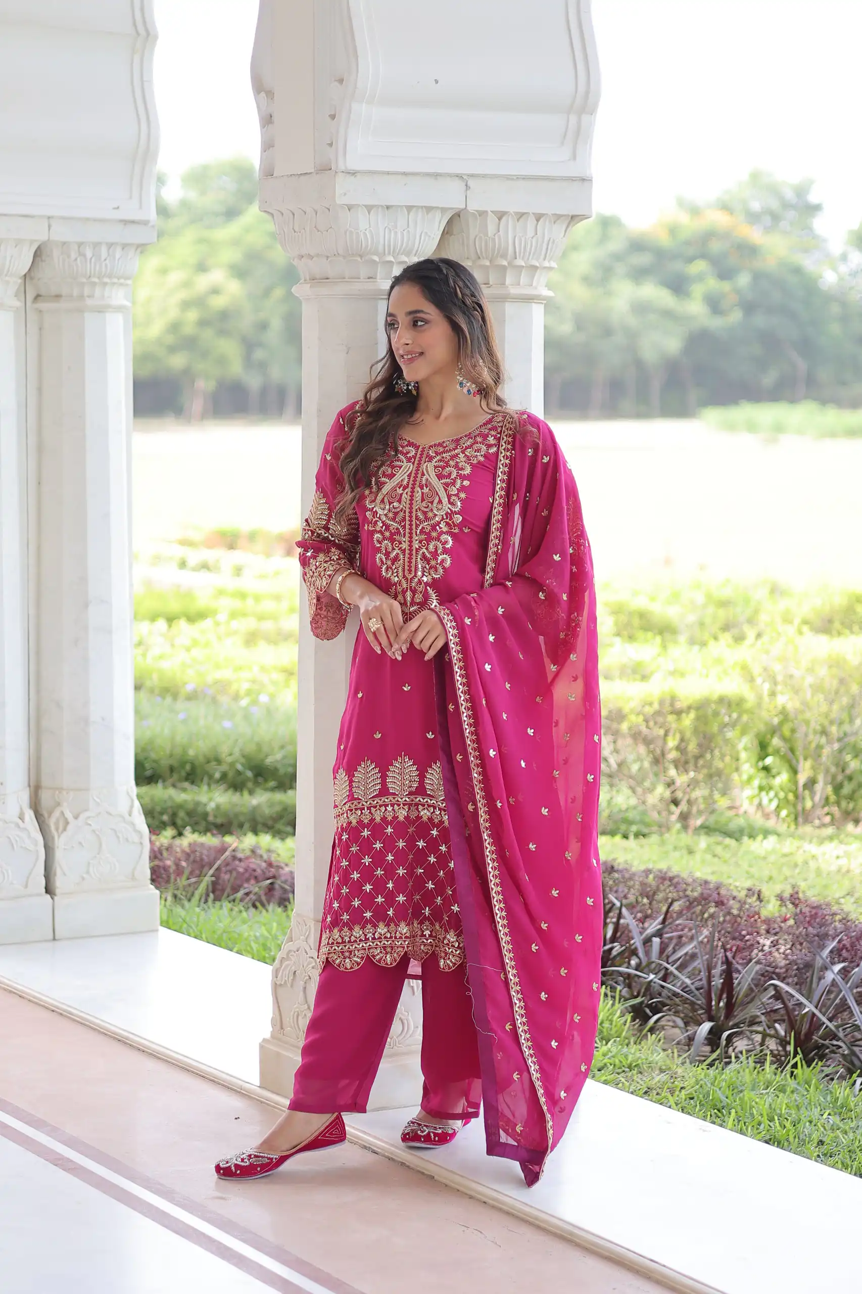 Pink Faux Blooming Embroidered Work Salwar Suit | Jump Suits, Salwar suit, Casual Suits, Creative suits, Designer Suits, Palazzo Suits, Party Wear Suits, Patiala Suits, Straight Suits