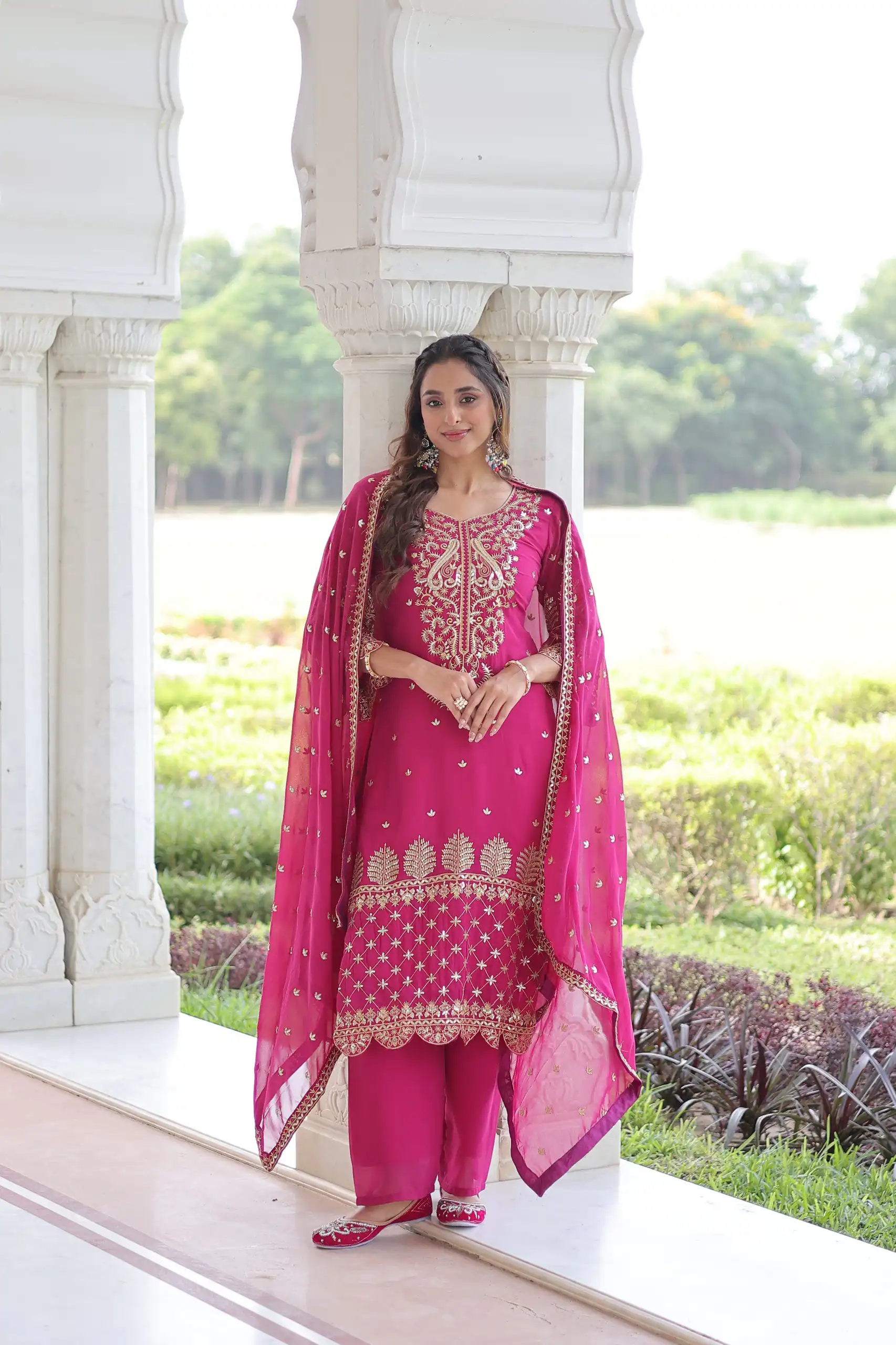 Pink Faux Blooming Embroidered Work Salwar Suit | Jump Suits, Salwar suit, Casual Suits, Creative suits, Designer Suits, Palazzo Suits, Party Wear Suits, Patiala Suits, Straight Suits