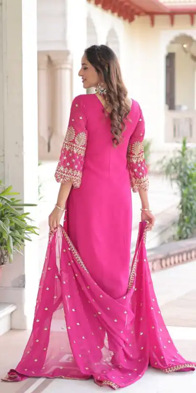 Pink Faux Blooming Embroidered Work Salwar Suit | Jump Suits, Salwar suit, Casual Suits, Creative suits, Designer Suits, Palazzo Suits, Party Wear Suits, Patiala Suits, Straight Suits