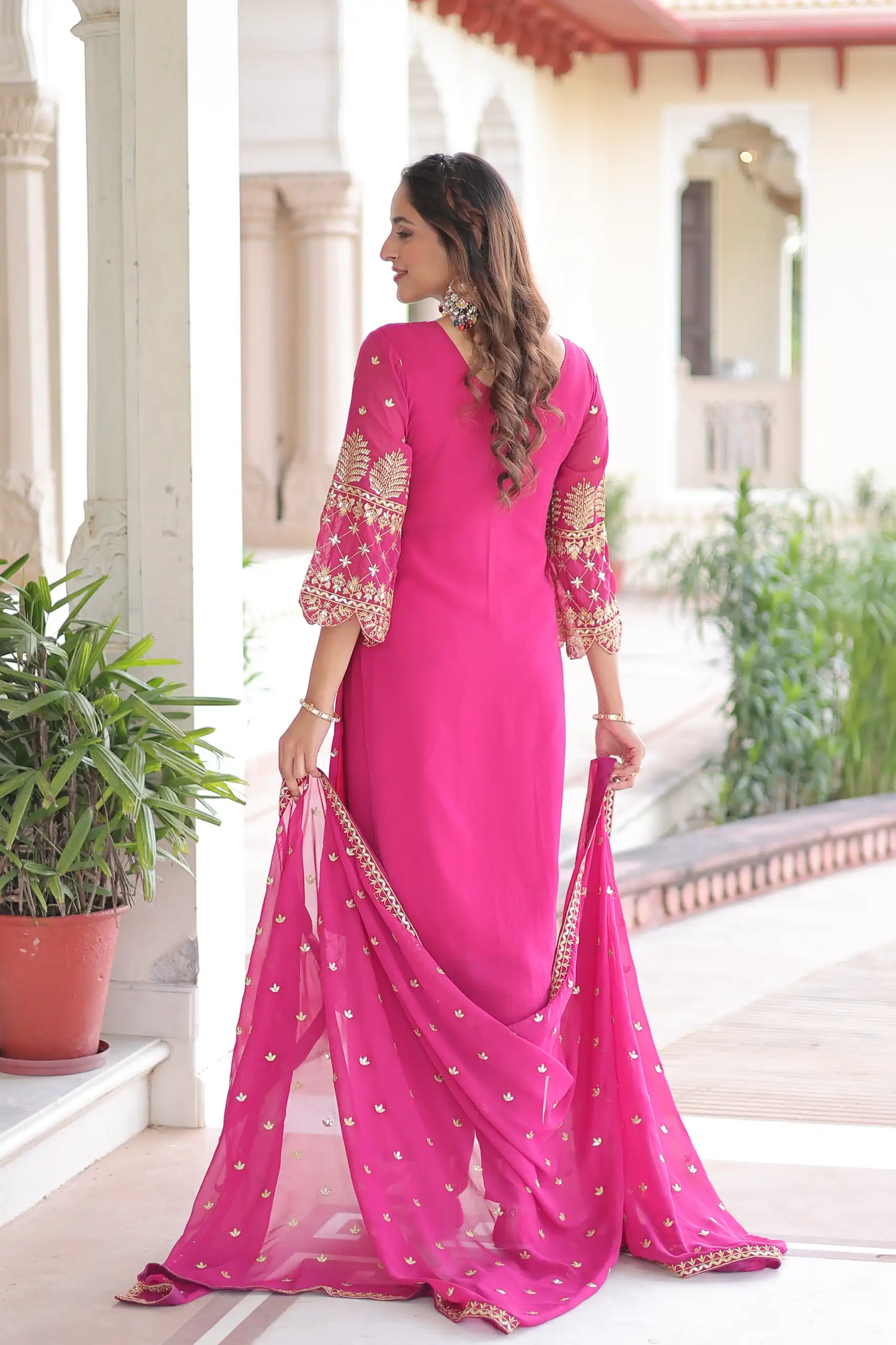 Pink Faux Blooming Embroidered Work Salwar Suit | Jump Suits, Salwar suit, Casual Suits, Creative suits, Designer Suits, Palazzo Suits, Party Wear Suits, Patiala Suits, Straight Suits