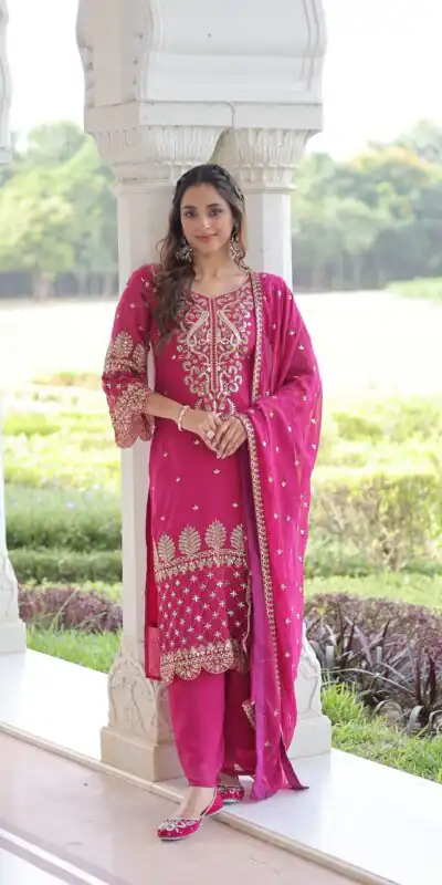 Pink Faux Blooming Embroidered Work Salwar Suit | Jump Suits, Salwar suit, Casual Suits, Creative suits, Designer Suits, Palazzo Suits, Party Wear Suits, Patiala Suits, Straight Suits