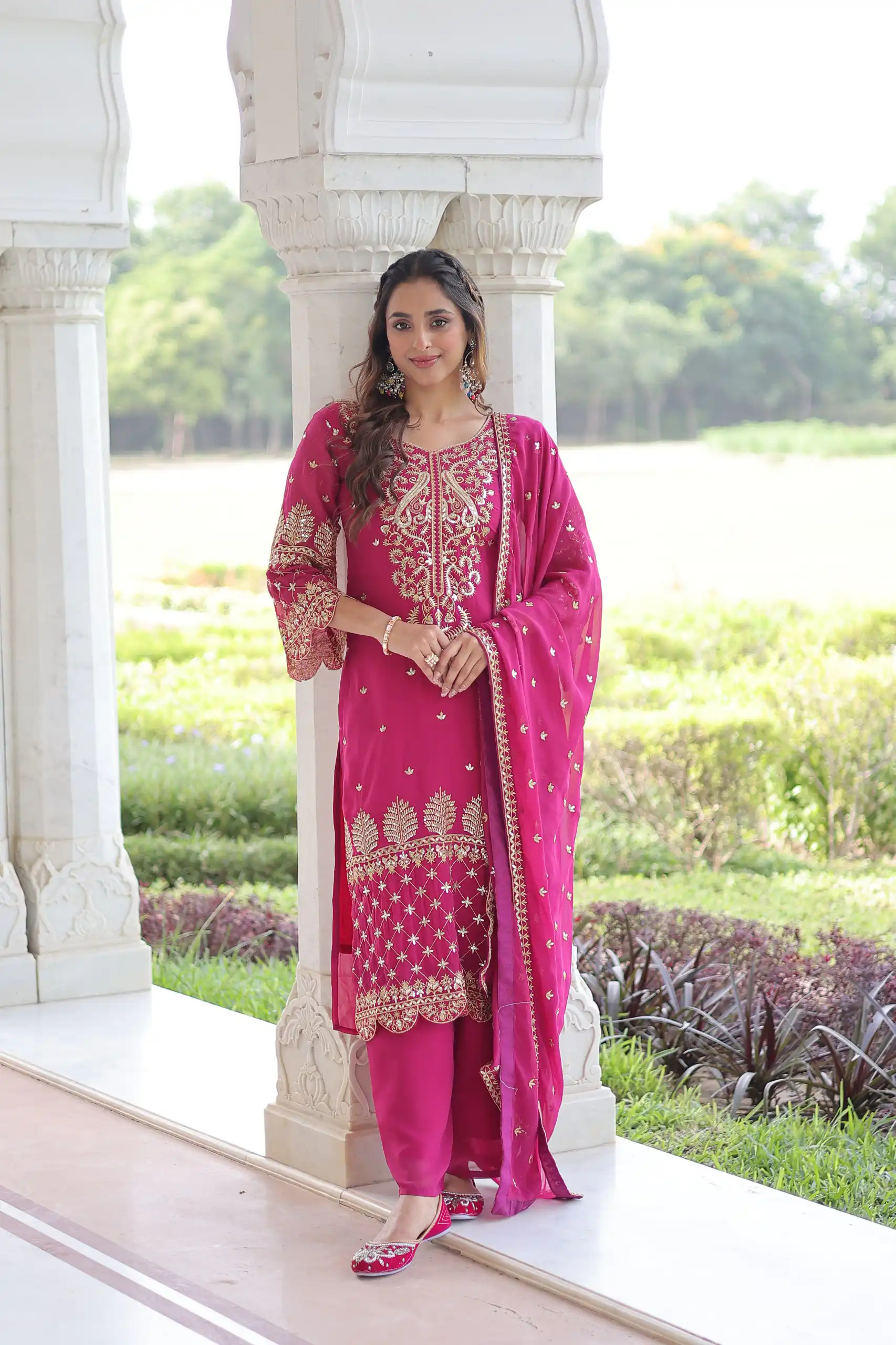 Pink Faux Blooming Embroidered Work Salwar Suit | Jump Suits, Salwar suit, Casual Suits, Creative suits, Designer Suits, Palazzo Suits, Party Wear Suits, Patiala Suits, Straight Suits