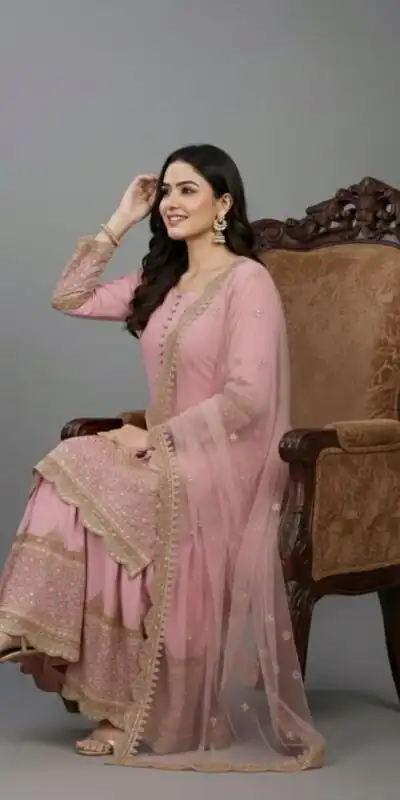 Pink Faux Georgette Embroider Salwar Suit | Jump Suits, Salwar suit, Casual Suits, Creative suits, Designer Suits, Palazzo Suits, Party Wear Suits, Patiala Suits, Straight Suits