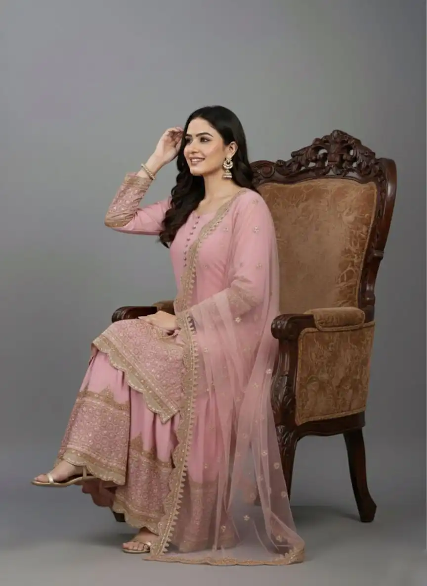 Pink Faux Georgette Embroider Salwar Suit | Jump Suits, Salwar suit, Casual Suits, Creative suits, Designer Suits, Palazzo Suits, Party Wear Suits, Patiala Suits, Straight Suits