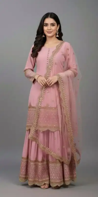 Pink Faux Georgette Embroider Salwar Suit | Jump Suits, Salwar suit, Casual Suits, Creative suits, Designer Suits, Palazzo Suits, Party Wear Suits, Patiala Suits, Straight Suits