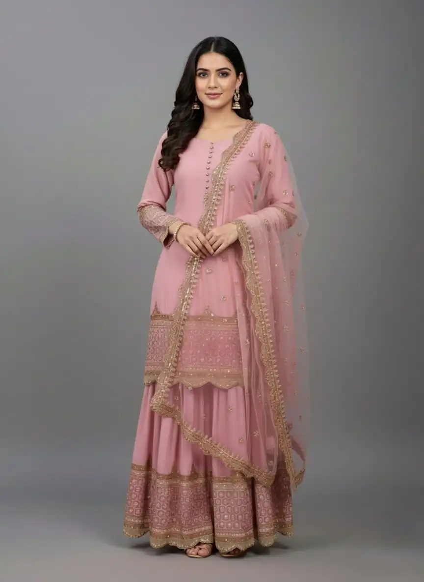 Pink Faux Georgette Embroider Salwar Suit | Jump Suits, Salwar suit, Casual Suits, Creative suits, Designer Suits, Palazzo Suits, Party Wear Suits, Patiala Suits, Straight Suits