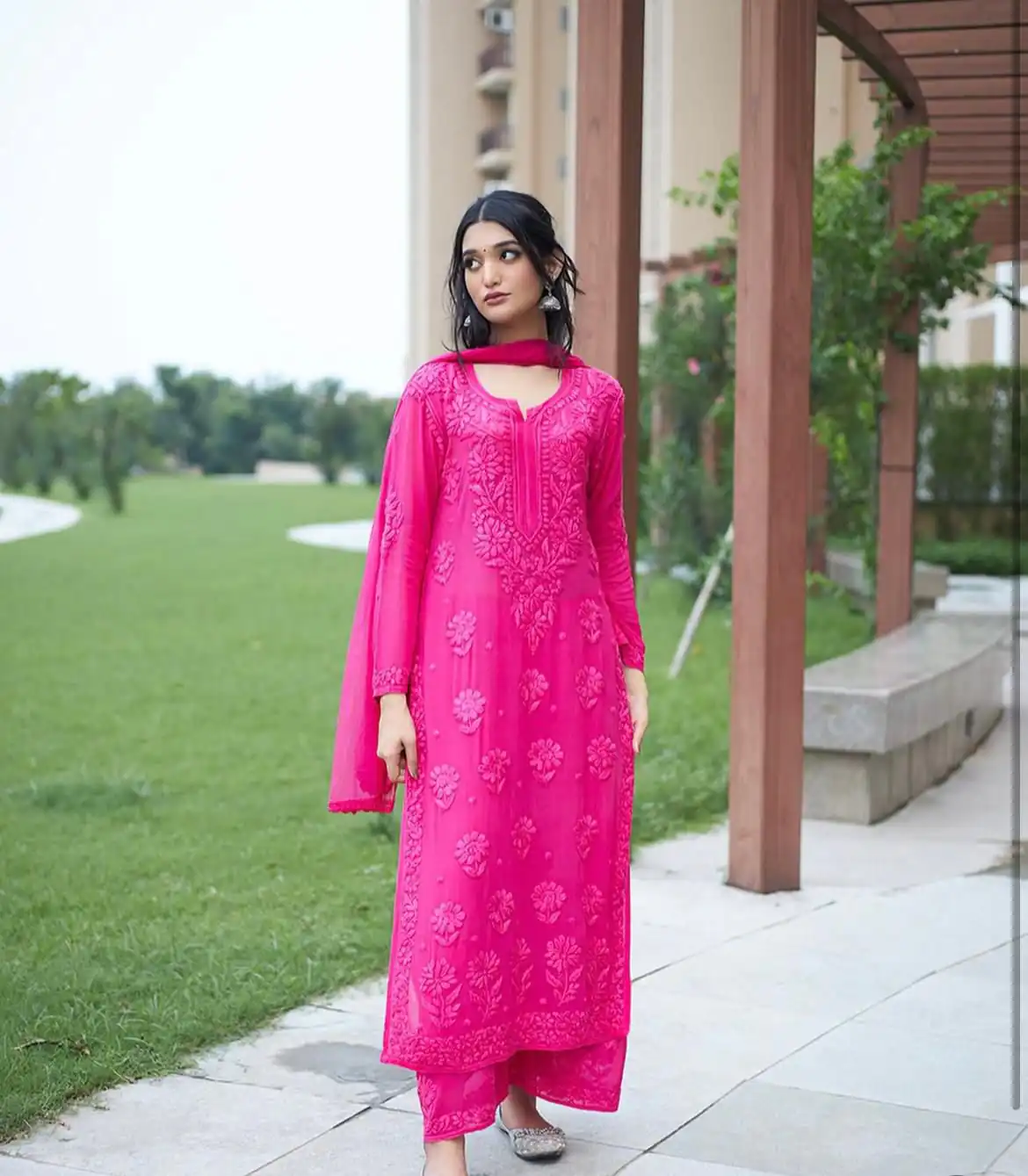 Pink Faux Georgette Embroidery Lace Work Salwar Suit | Jump Suits, Salwar suit, Casual Suits, Creative suits, Designer Suits, Palazzo Suits, Party Wear Suits, Patiala Suits, Straight Suits