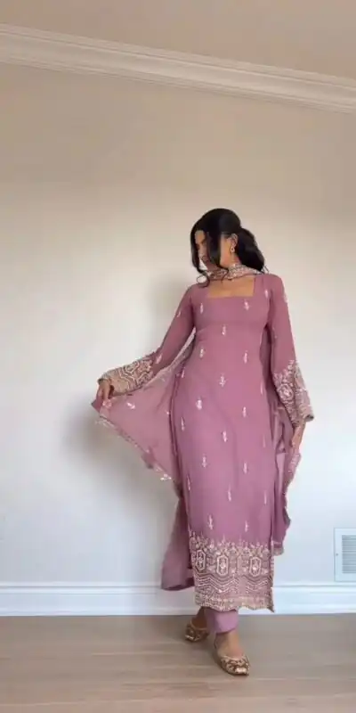 Pink Faux Georgette Thread Embroidery Work Salwar Suit | Jump Suits, Tops & Bottoms, Track Suits, Salwar suit, Casual Suits, Creative suits, Designer Suits, Palazzo Suits, Party Wear Suits, Patiala Suits, Straight Suits, Trendy Wear