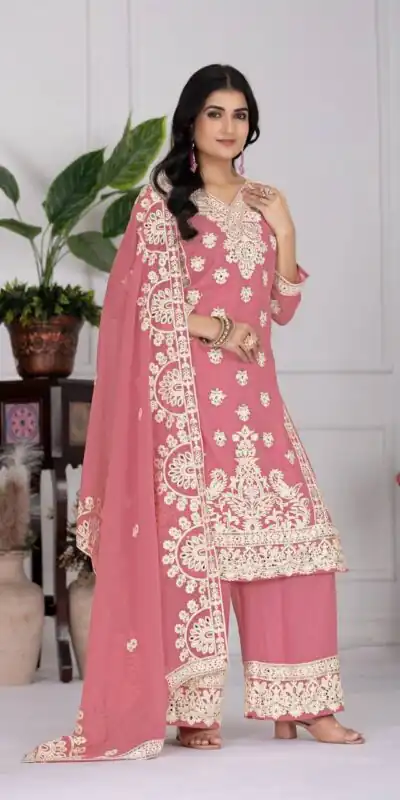 Pink Faux Georgette With Embroider Salwar Suit | Jump Suits, Salwar suit, Casual Suits, Creative suits, Designer Suits, Palazzo Suits, Party Wear Suits, Patiala Suits, Straight Suits