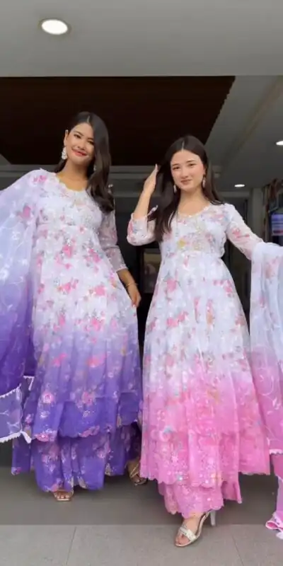 Pink Faux Georgette With Embroidery Work Gown | Jump Suits, Salwar suit, Casual Suits, Creative suits, Designer Suits, Palazzo Suits, Party Wear Suits, Patiala Suits, Straight Suits