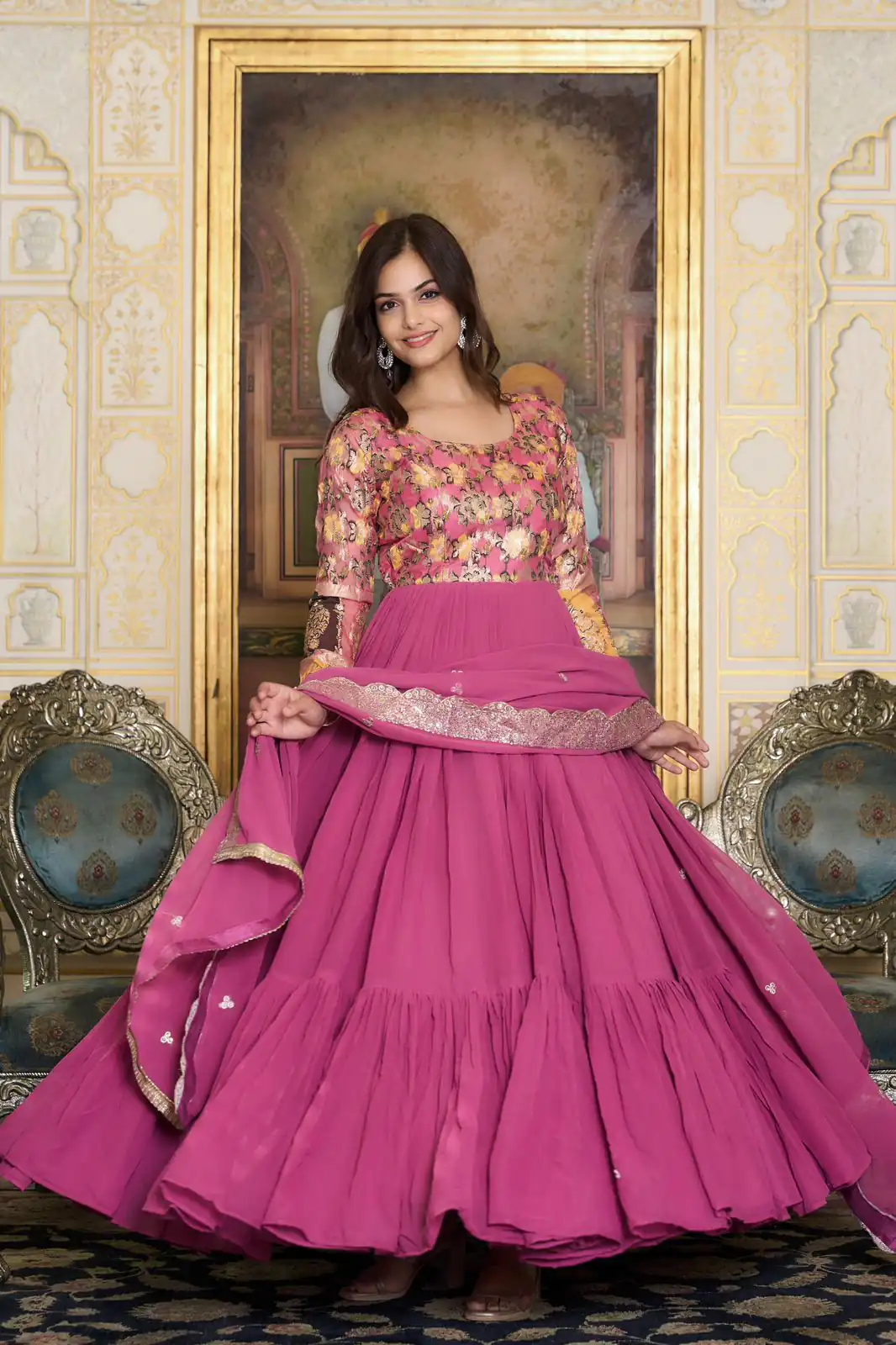 Pink Fox Georgette Embroider Zecard Work Gown | Gowns, Bollywood Gowns, Creative Gowns, Designer Gowns, Embroidered Gowns, Party Wear Gowns, Straight Suits