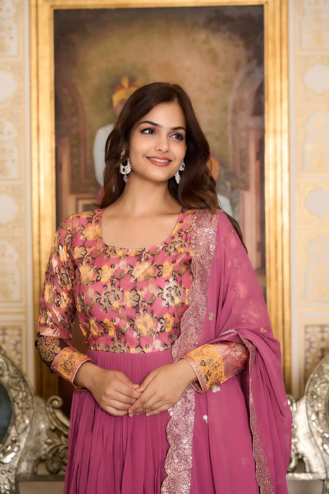 Pink Fox Georgette Embroider Zecard Work Gown | Gowns, Bollywood Gowns, Creative Gowns, Designer Gowns, Embroidered Gowns, Party Wear Gowns, Straight Suits