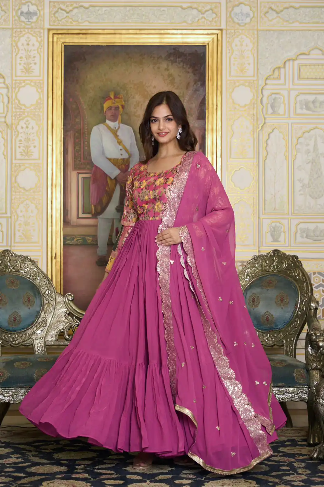 Pink Fox Georgette Embroider Zecard Work Gown | Gowns, Bollywood Gowns, Creative Gowns, Designer Gowns, Embroidered Gowns, Party Wear Gowns, Straight Suits