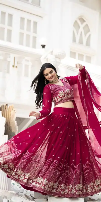 Pink Fox Georgette Embroidery Work Lehenga Choli | Lehenga, Bollywood Lehenga, Creative Lehenga, Designer Lehenga, Embroidered Lehenga, Party Wear Lehenga