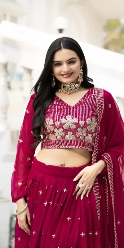 Pink Fox Georgette Embroidery Work Lehenga Choli | Lehenga, Bollywood Lehenga, Creative Lehenga, Designer Lehenga, Embroidered Lehenga, Party Wear Lehenga