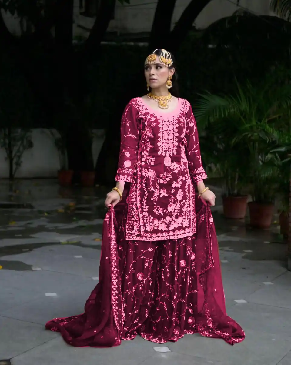 Pink Fox Georgette Embroidery Work Salwar Suit | Jump Suits, Salwar suit, Casual Suits, Creative suits, Designer Suits, Palazzo Suits, Party Wear Suits, Patiala Suits, Straight Suits