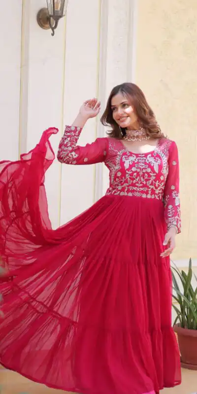 Pink Fox Georgette Sequence Work Gown | Gowns, Bollywood Gowns, Creative Gowns, Designer Gowns, Embroidered Gowns, Party Wear Gowns
