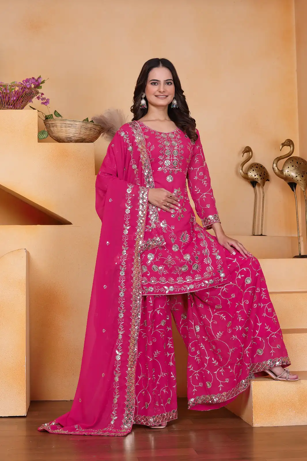 Pink Fox Georgette With Embroidery Work Salwar Suit | Jump Suits, Salwar suit, Casual Suits, Creative suits, Designer Suits, Palazzo Suits, Party Wear Suits, Patiala Suits, Straight Suits