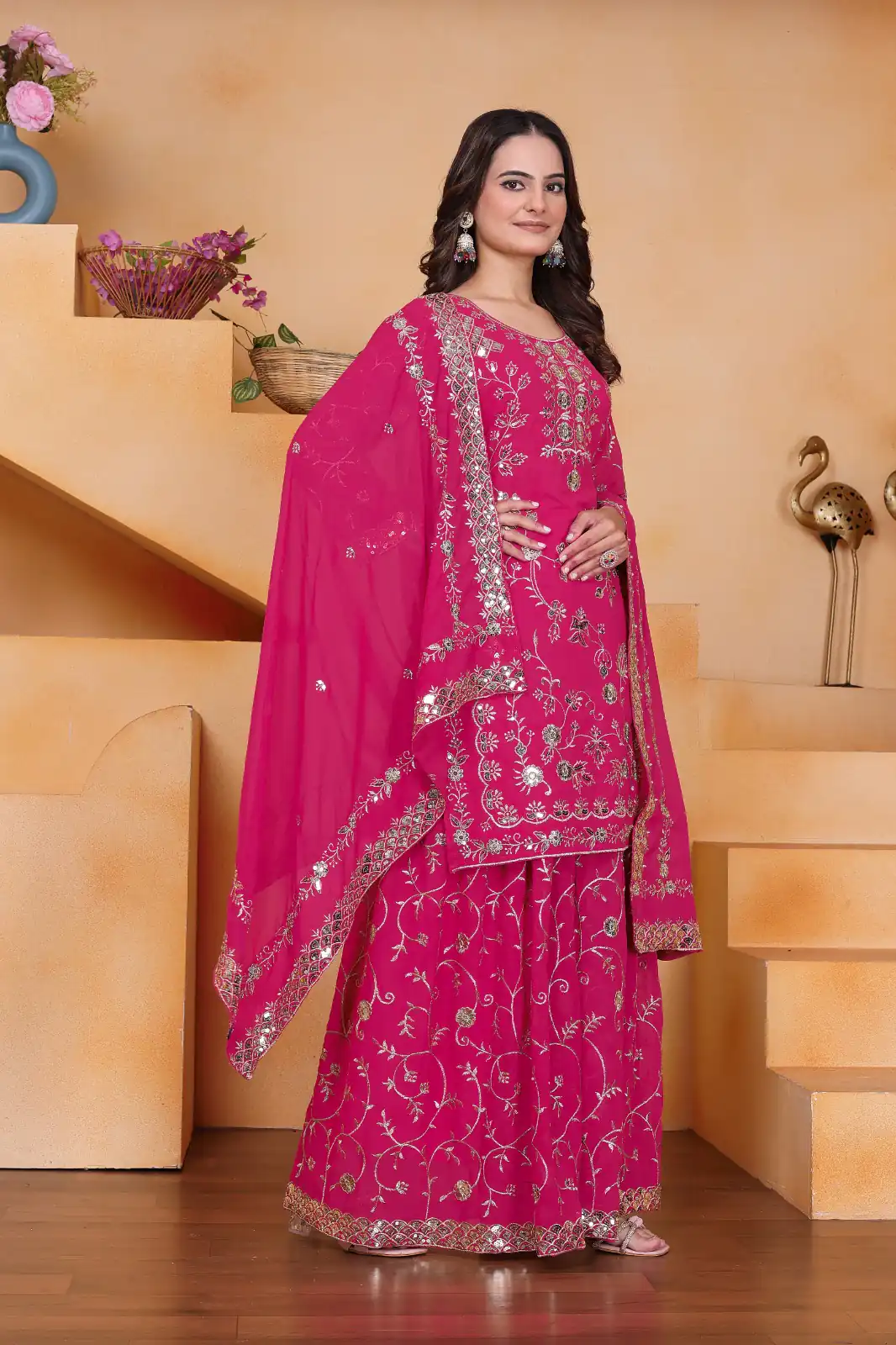 Pink Fox Georgette With Embroidery Work Salwar Suit | Jump Suits, Salwar suit, Casual Suits, Creative suits, Designer Suits, Palazzo Suits, Party Wear Suits, Patiala Suits, Straight Suits