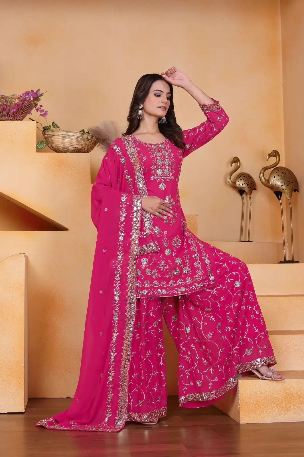 Pink Fox Georgette With Embroidery Work Salwar Suit | Jump Suits, Salwar suit, Casual Suits, Creative suits, Designer Suits, Palazzo Suits, Party Wear Suits, Patiala Suits, Straight Suits