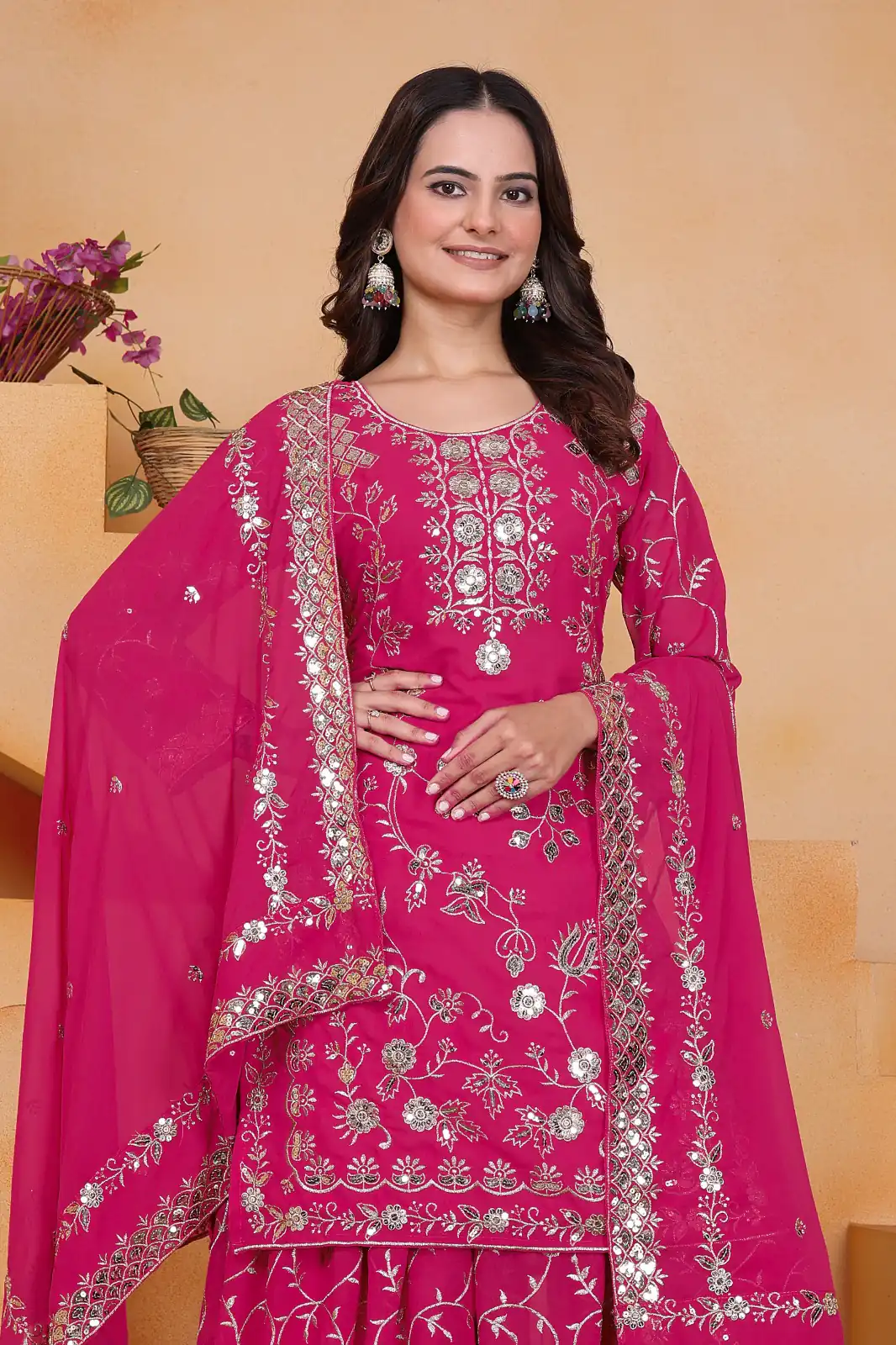 Pink Fox Georgette With Embroidery Work Salwar Suit | Jump Suits, Salwar suit, Casual Suits, Creative suits, Designer Suits, Palazzo Suits, Party Wear Suits, Patiala Suits, Straight Suits