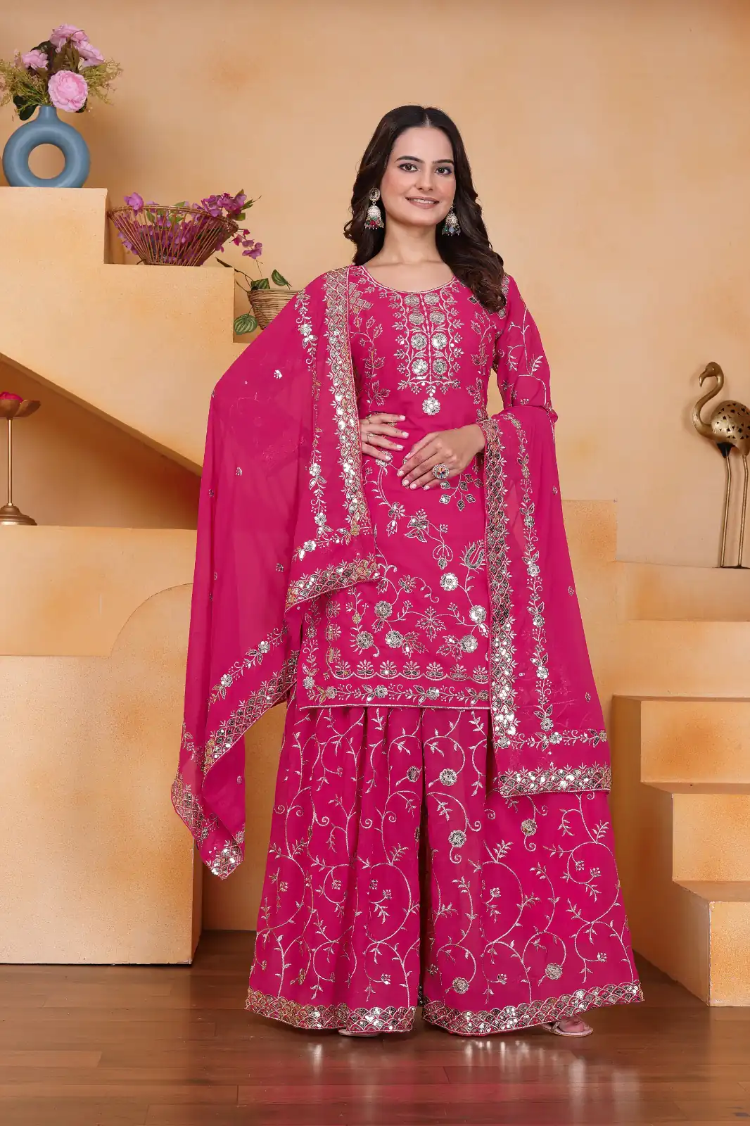 Pink Fox Georgette With Embroidery Work Salwar Suit | Jump Suits, Salwar suit, Casual Suits, Creative suits, Designer Suits, Palazzo Suits, Party Wear Suits, Patiala Suits, Straight Suits
