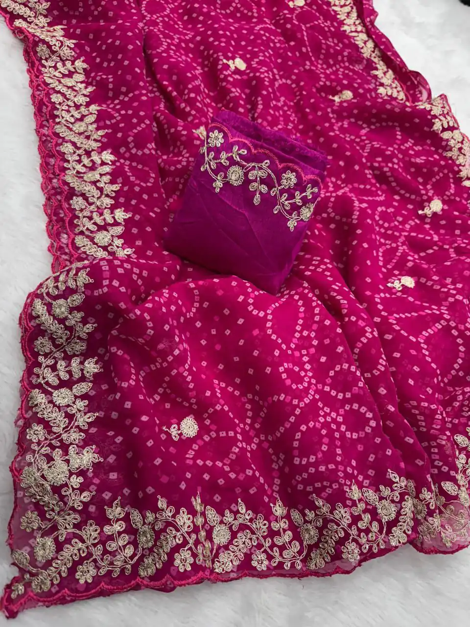 Pink Georgette Bandhni Print Pita Work Embroidery Saree | Sarees, Bollywood Sarees, Creative Sarees, Designer Sarees, Embroidered Sarees, Ethnic Saree, Modern Digital sarees, Party Wear Sarees