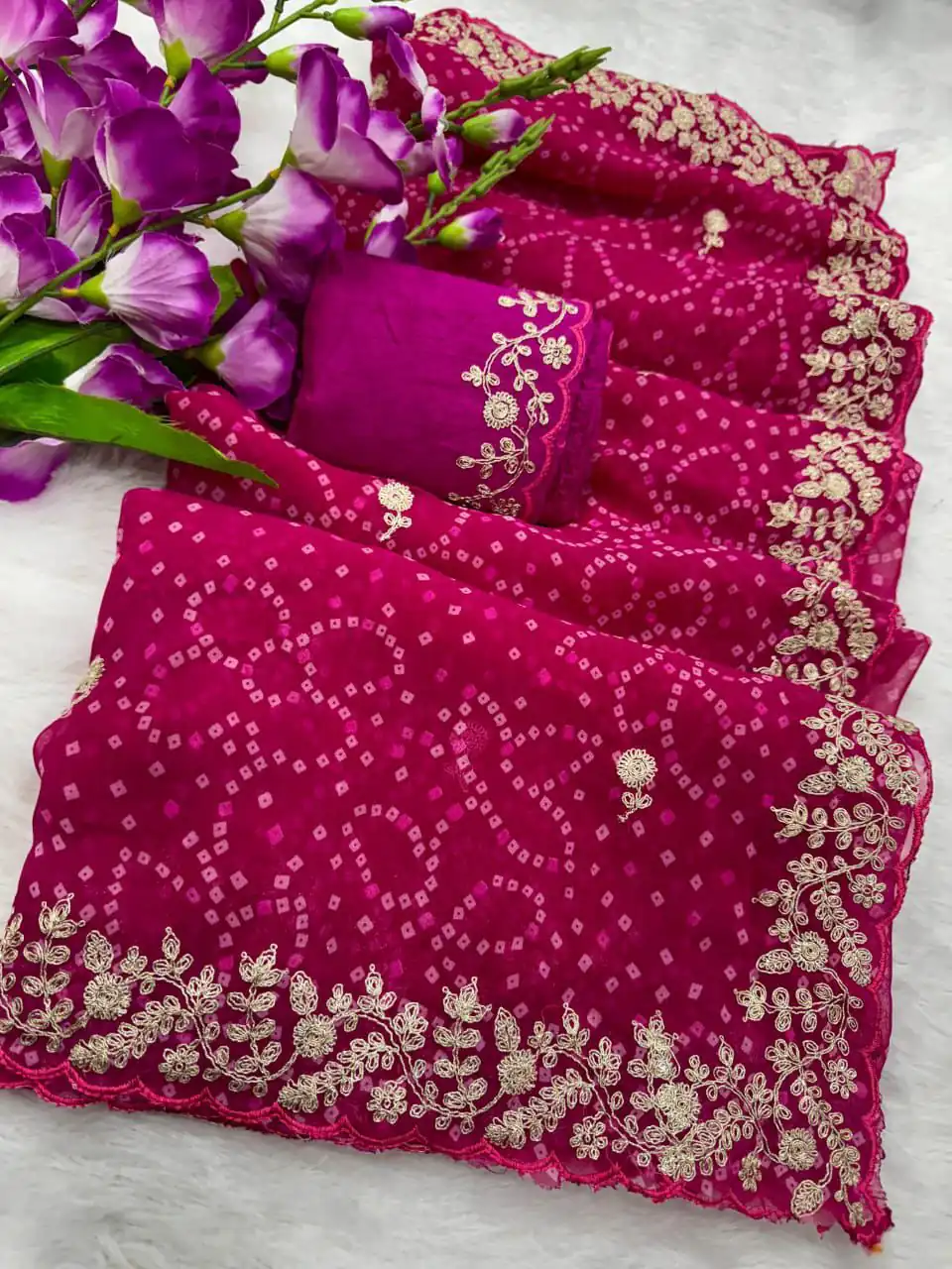 Pink Georgette Bandhni Print Pita Work Embroidery Saree | Sarees, Bollywood Sarees, Creative Sarees, Designer Sarees, Embroidered Sarees, Ethnic Saree, Modern Digital sarees, Party Wear Sarees
