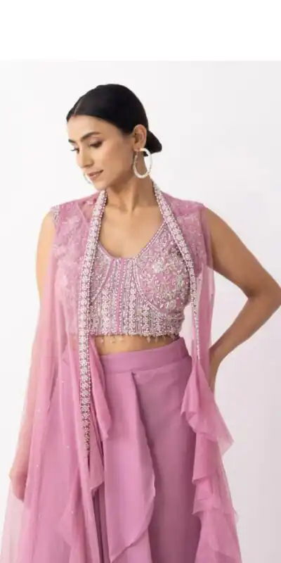 Pink Georgette Beads Sequence Work Lace Dhoti Suit | Jump Suits, Salwar suit, Casual Suits, Creative suits, Designer Suits, Palazzo Suits, Party Wear Suits, Patiala Suits, Straight Suits