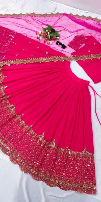 Pink Georgette Embroidery Lehenga Choli | Lehenga, Bollywood Lehenga, Creative Lehenga, Designer Lehenga, Embroidered Lehenga, Party Wear Lehenga