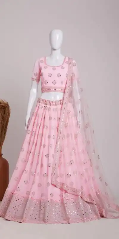 Pink Georgette Embroidery Sequins Lehenga Choli | Lehenga, Bollywood Lehenga, Creative Lehenga, Designer Lehenga, Embroidered Lehenga, Party Wear Lehenga