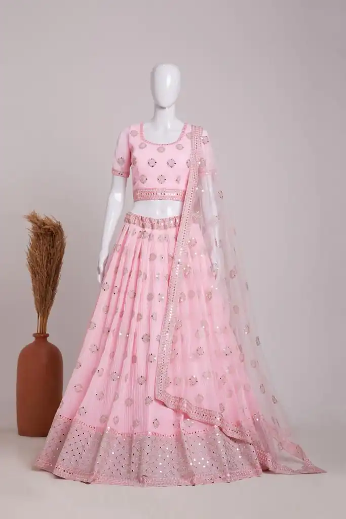 Pink Georgette Embroidery Sequins Lehenga Choli | Lehenga, Bollywood Lehenga, Creative Lehenga, Designer Lehenga, Embroidered Lehenga, Party Wear Lehenga