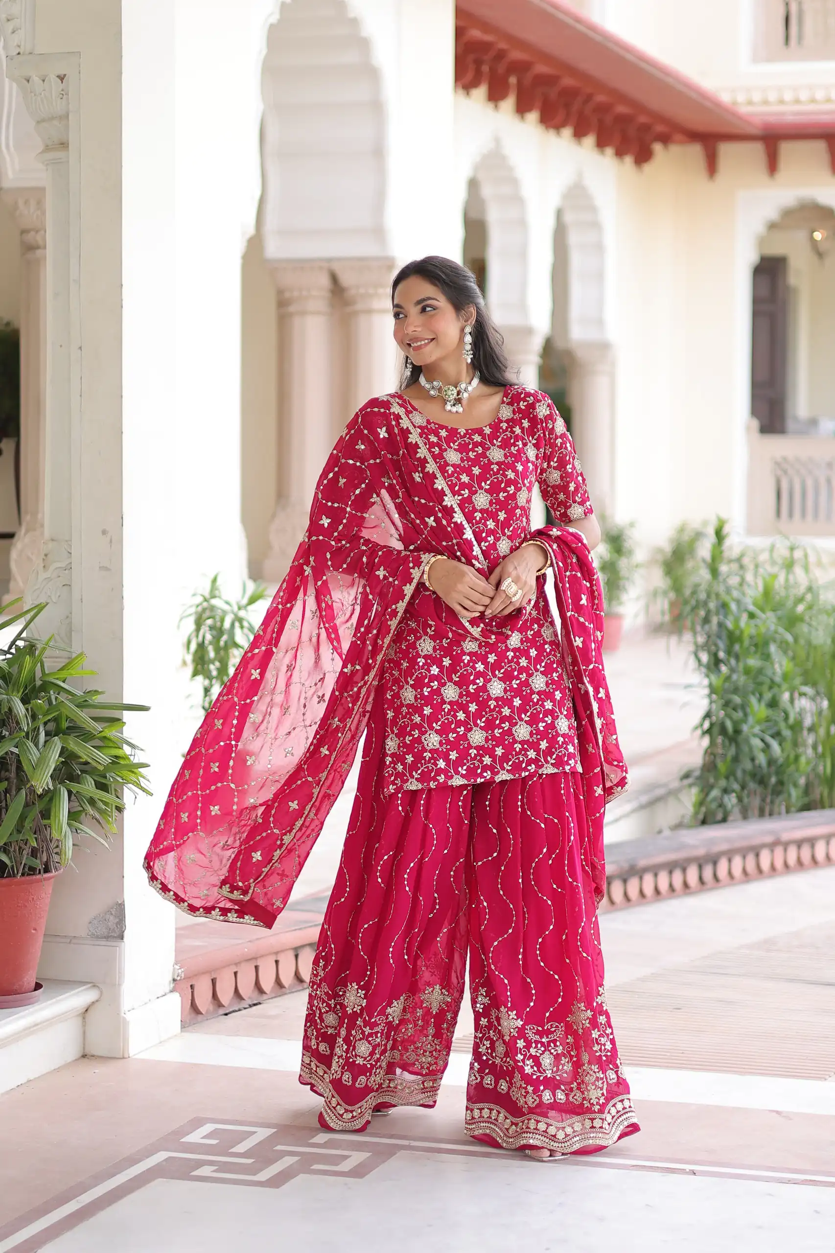 Pink Georgette Embroidery Sequins Work Salwar Suit | Jump Suits, Salwar suit, Casual Suits, Creative suits, Designer Suits, Palazzo Suits, Party Wear Suits, Patiala Suits, Straight Suits