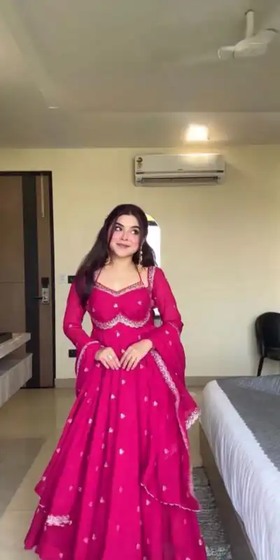 Pink Georgette Embroidery Work Gown | Gowns, Bollywood Gowns, Creative Gowns, Designer Gowns, Embroidered Gowns, Party Wear Gowns