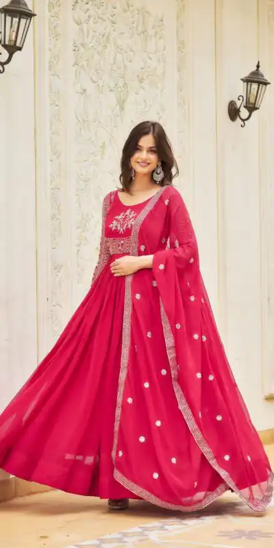 Pink Georgette Sequence Embroidery Gown | Gowns, Bollywood Gowns, Creative Gowns, Designer Gowns, Embroidered Gowns, Party Wear Gowns