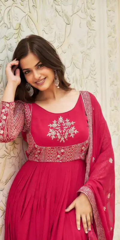 Pink Georgette Sequence Embroidery Gown | Gowns, Bollywood Gowns, Creative Gowns, Designer Gowns, Embroidered Gowns, Party Wear Gowns