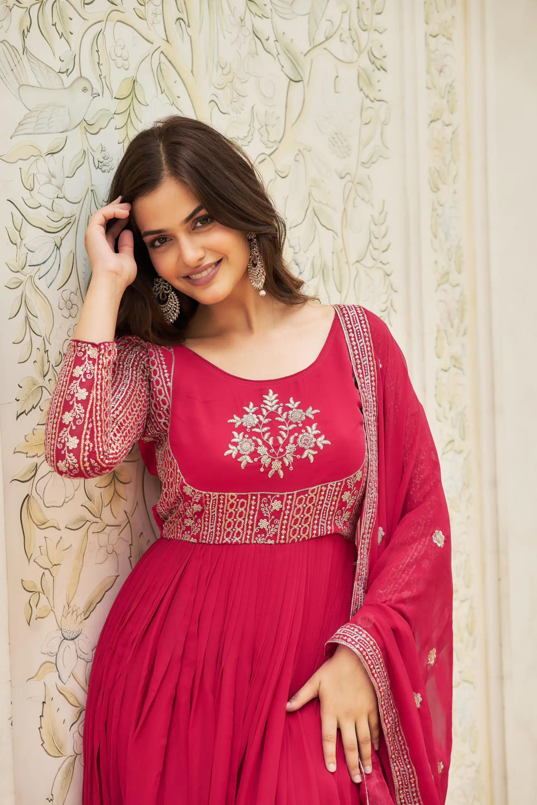 Pink Georgette Sequence Embroidery Gown | Gowns, Bollywood Gowns, Creative Gowns, Designer Gowns, Embroidered Gowns, Party Wear Gowns
