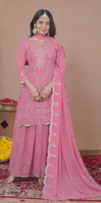 Pink Georgette Sequence Work Salwar Suit | Jump Suits, Salwar suit, Casual Suits, Creative suits, Designer Suits, Palazzo Suits, Party Wear Suits, Patiala Suits, Straight Suits