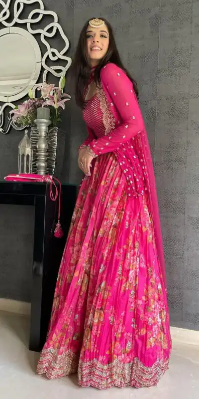 Pink Georgette Silk Amazing Printed Lehenga Choli | Lehenga, Bollywood Lehenga, Creative Lehenga, Designer Lehenga, Embroidered Lehenga, Party Wear Lehenga