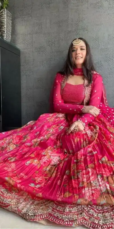 Pink Georgette Silk Amazing Printed Lehenga Choli | Lehenga, Bollywood Lehenga, Creative Lehenga, Designer Lehenga, Embroidered Lehenga, Party Wear Lehenga