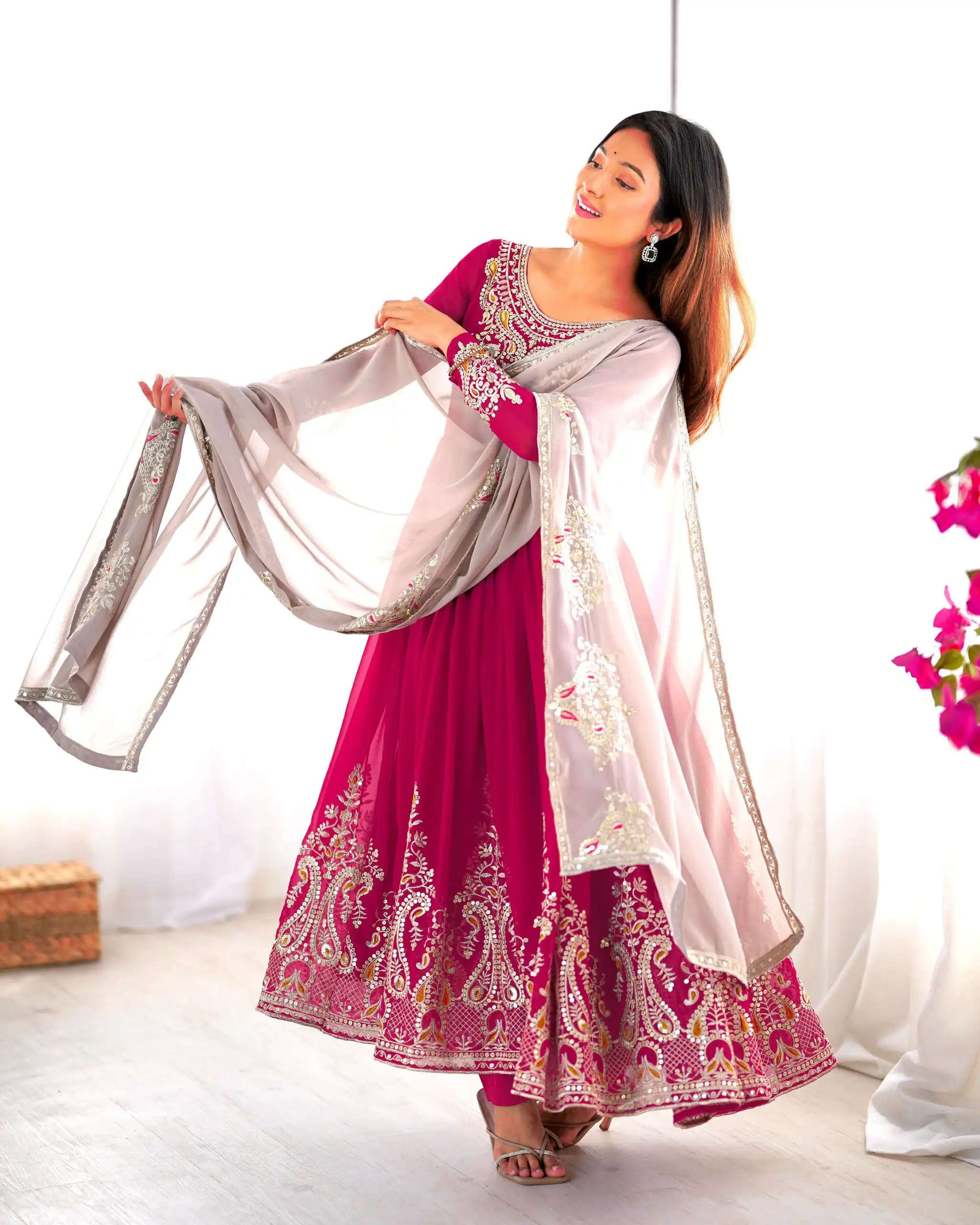 Pink Georgette With Embroidery Work Gown | Jump Suits, Salwar suit, Casual Suits, Creative suits, Designer Suits, Palazzo Suits, Party Wear Suits, Patiala Suits, Straight Suits