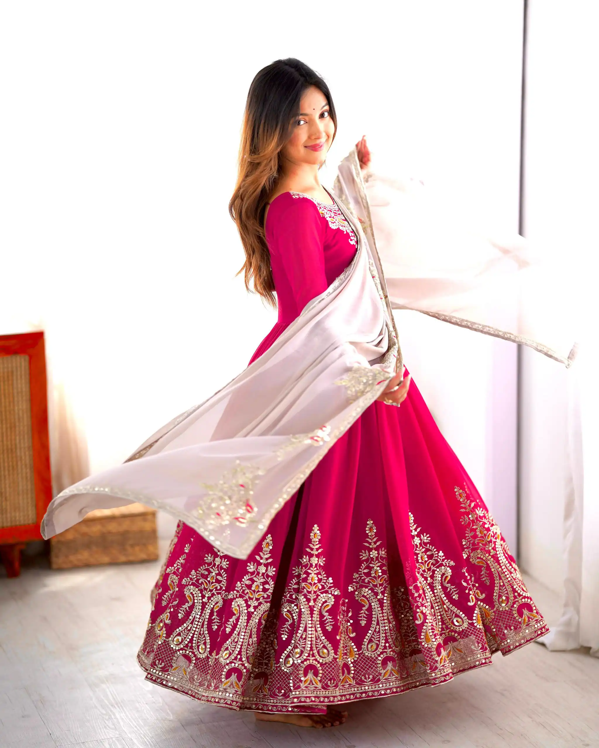 Pink Georgette With Embroidery Work Gown | Jump Suits, Salwar suit, Casual Suits, Creative suits, Designer Suits, Palazzo Suits, Party Wear Suits, Patiala Suits, Straight Suits