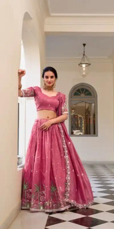 Pink Gold Crush Sequins Embroidery Work Lehenga Choli | Lehenga, Bollywood Lehenga, Creative Lehenga, Designer Lehenga, Embroidered Lehenga, Party Wear Lehenga