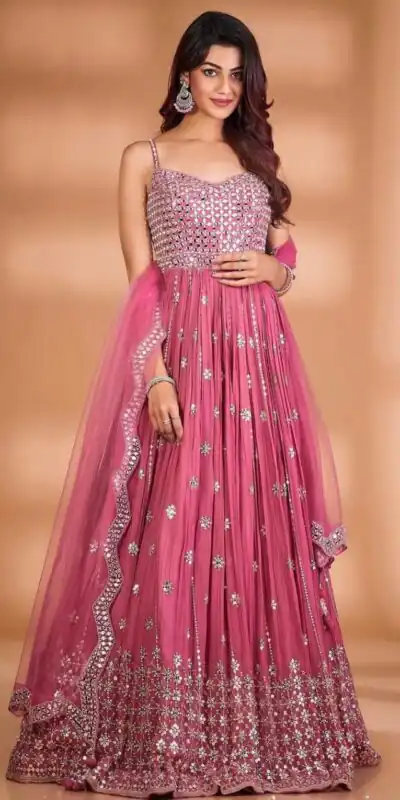 Pink Gown with Heavy Sequins Work | Gowns, Bollywood Gowns, Creative Gowns, Designer Gowns, Embroidered Gowns, Party Wear Gowns