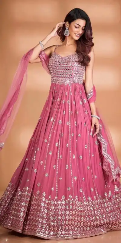 Pink Gown with Heavy Sequins Work | Gowns, Bollywood Gowns, Creative Gowns, Designer Gowns, Embroidered Gowns, Party Wear Gowns