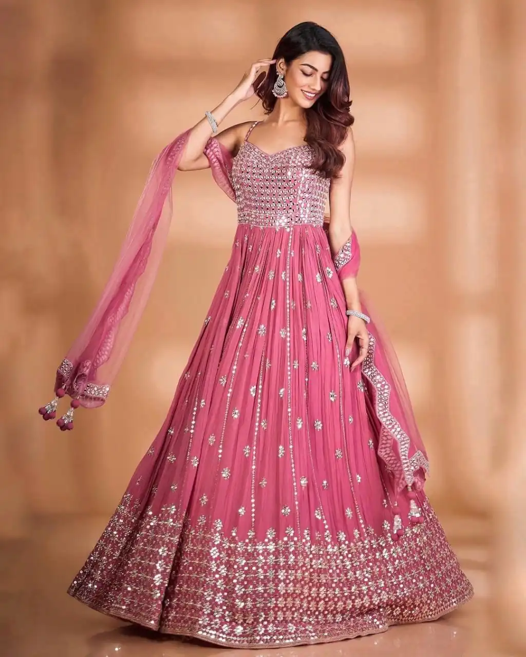 Pink Gown with Heavy Sequins Work | Gowns, Bollywood Gowns, Creative Gowns, Designer Gowns, Embroidered Gowns, Party Wear Gowns