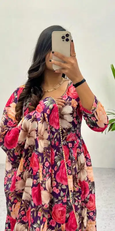 Pink Heavy Chinon Printed Gown with Dupatta | Gowns, Bollywood Gowns, Creative Gowns, Designer Gowns, Embroidered Gowns, Party Wear Gowns