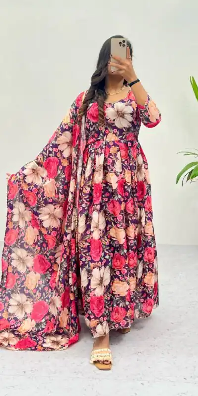 Pink Heavy Chinon Printed Gown with Dupatta | Gowns, Bollywood Gowns, Creative Gowns, Designer Gowns, Embroidered Gowns, Party Wear Gowns
