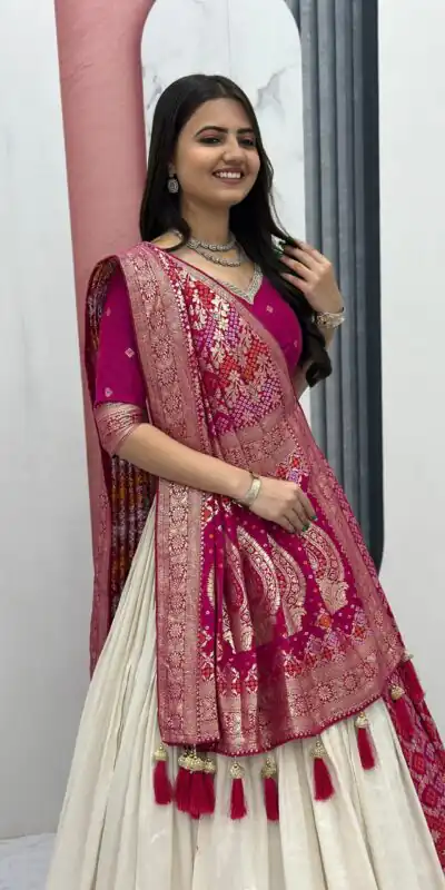 Pink Jacquard Silk Moti Work Lehenga Choli | Lehenga, Bollywood Lehenga, Creative Lehenga, Designer Lehenga, Embroidered Lehenga, Party Wear Lehenga