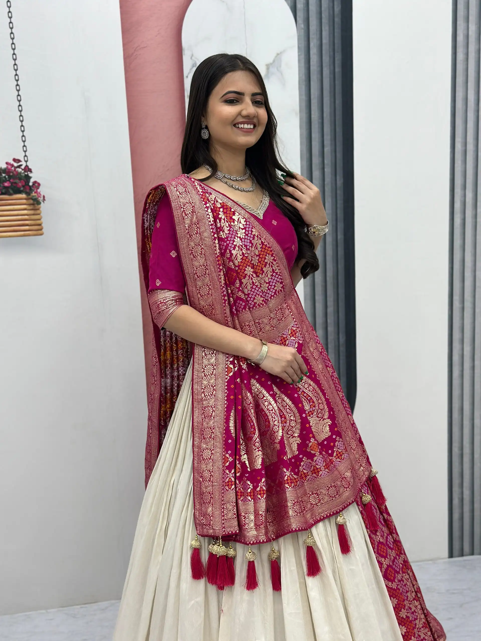 Pink Jacquard Silk Moti Work Lehenga Choli | Lehenga, Bollywood Lehenga, Creative Lehenga, Designer Lehenga, Embroidered Lehenga, Party Wear Lehenga